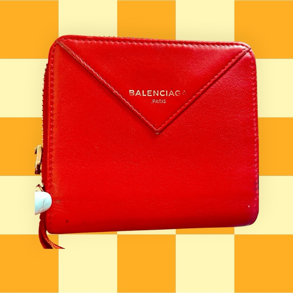 Balenciaga Vibrant Red Wallet, Bordeaux Leather Wallet, bifold